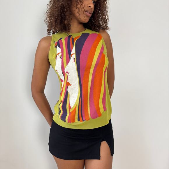 Vintage Italian psychedelic graphic mesh sleeveless top (Medium) - Picture 1 of 8